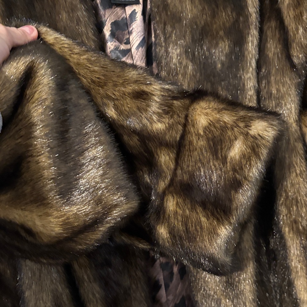 Dennis Basso Brown Faux Fur Coat - Picture 3 of 9